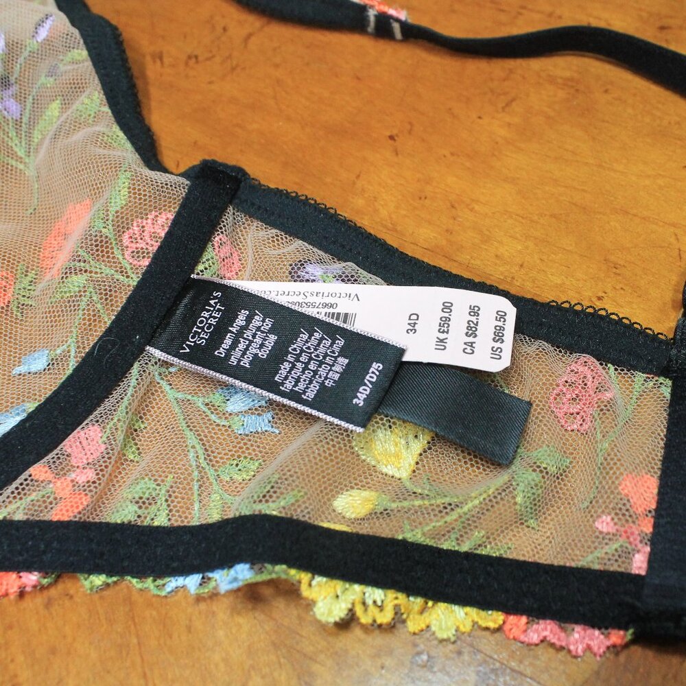 Victoria's Secret Dream Angels Cage Lace Floral Embroidered Bra 34D NWT - Picture 5 of 6